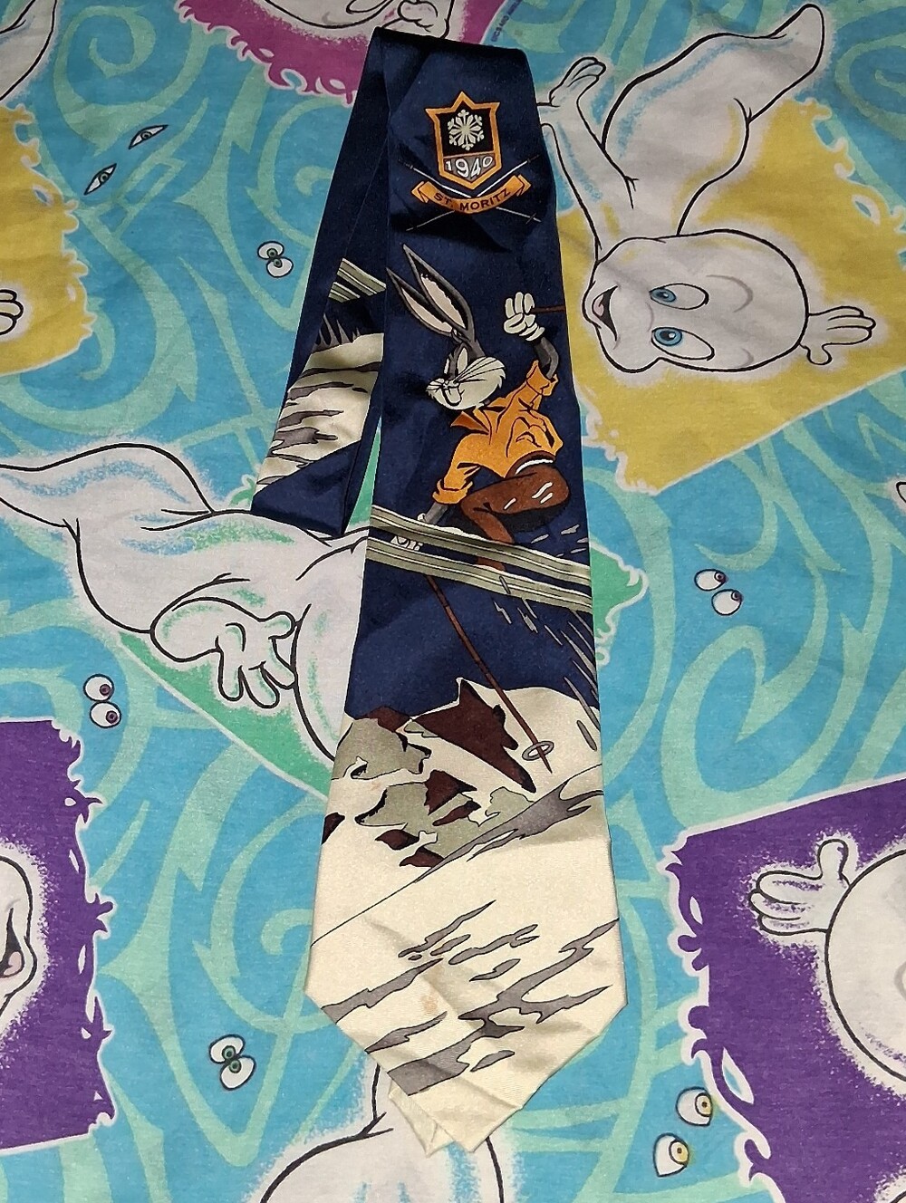 1993 St Moritz Switzerland Looney Tunes Bugs Bunny Ski Vintage Tie